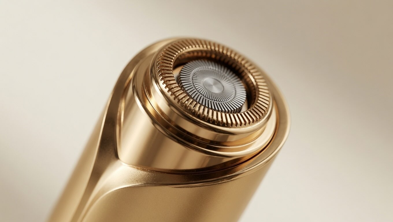 Close-up of Finishing Touch Flawless device head showing the protective ring guard and micro-blade