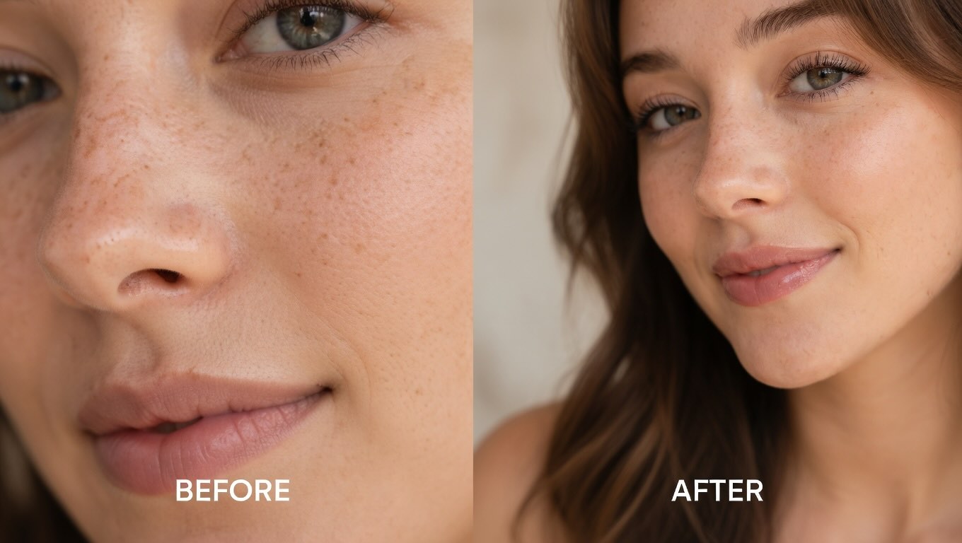 Before and after comparison showing clearer pores and improved skin texture after 6 weeks of FOREO LUNA 4 use