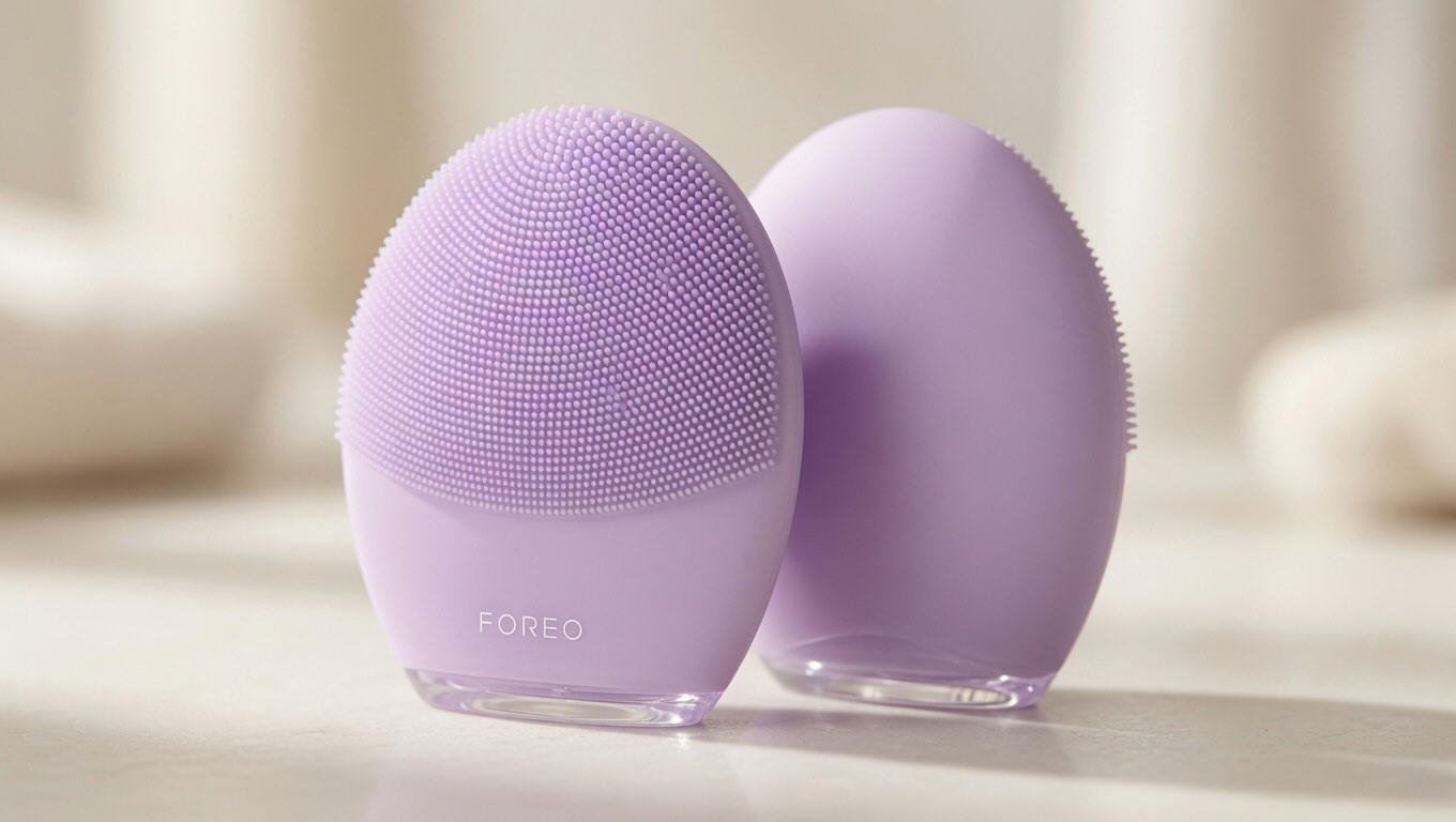 FOREO LUNA 4 both sides shown — bristle cleansing side and smooth massage side