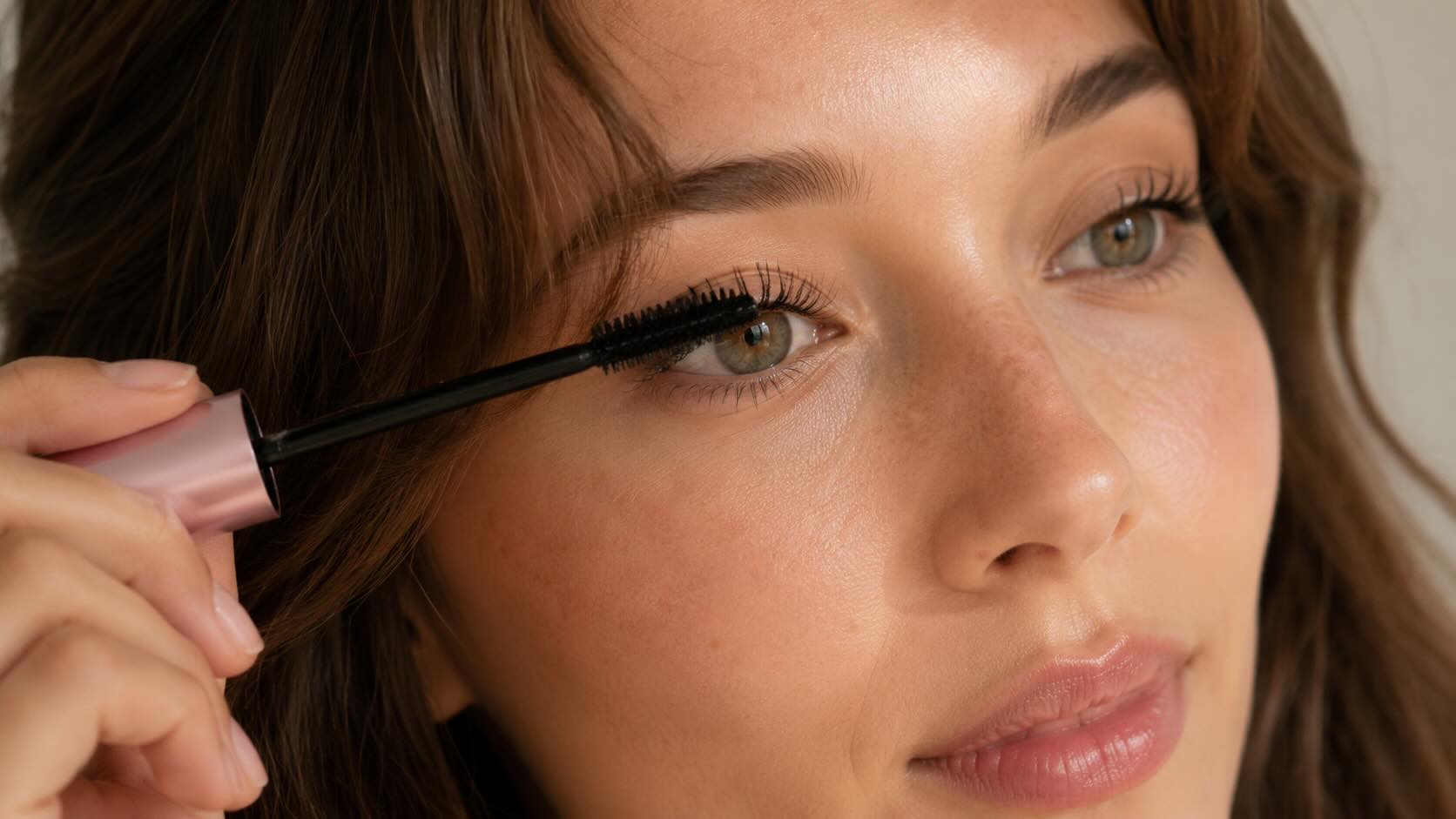 Applying Maybelline Sky High Mascara with the wiggle technique from root to tip showing lash lengthening effect