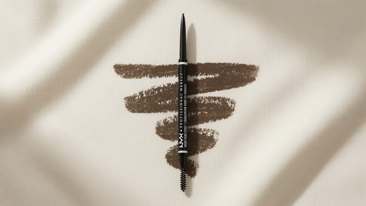 NYX Professional Makeup Micro Brow Pencil on neutral cream background showing the ultra-fine tip