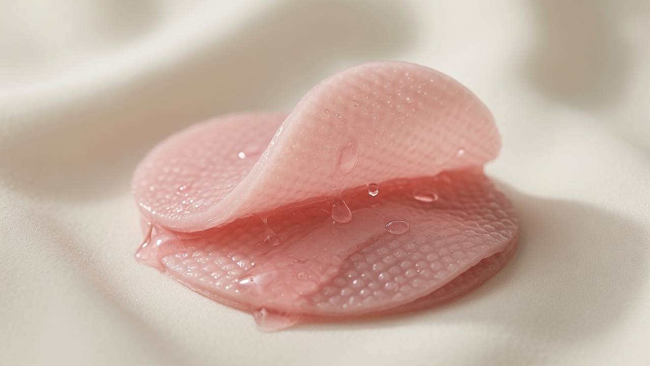 medicube PDRN Pink Collagen Gel Toner Pad close-up showing the pink gel-soaked dual-sided pad texture