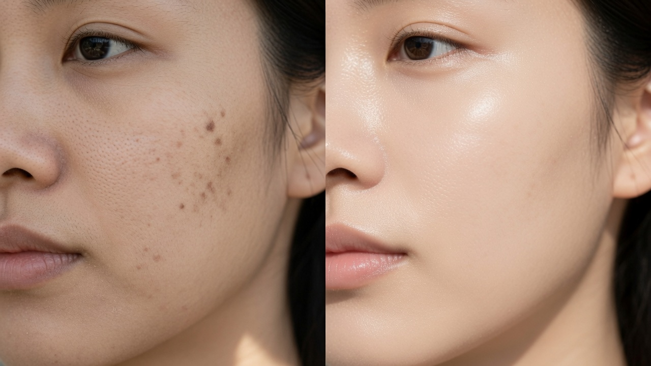 Before and after skin texture and tone comparison after 6 weeks of The Ordinary Glycolic Acid 7% Toner use