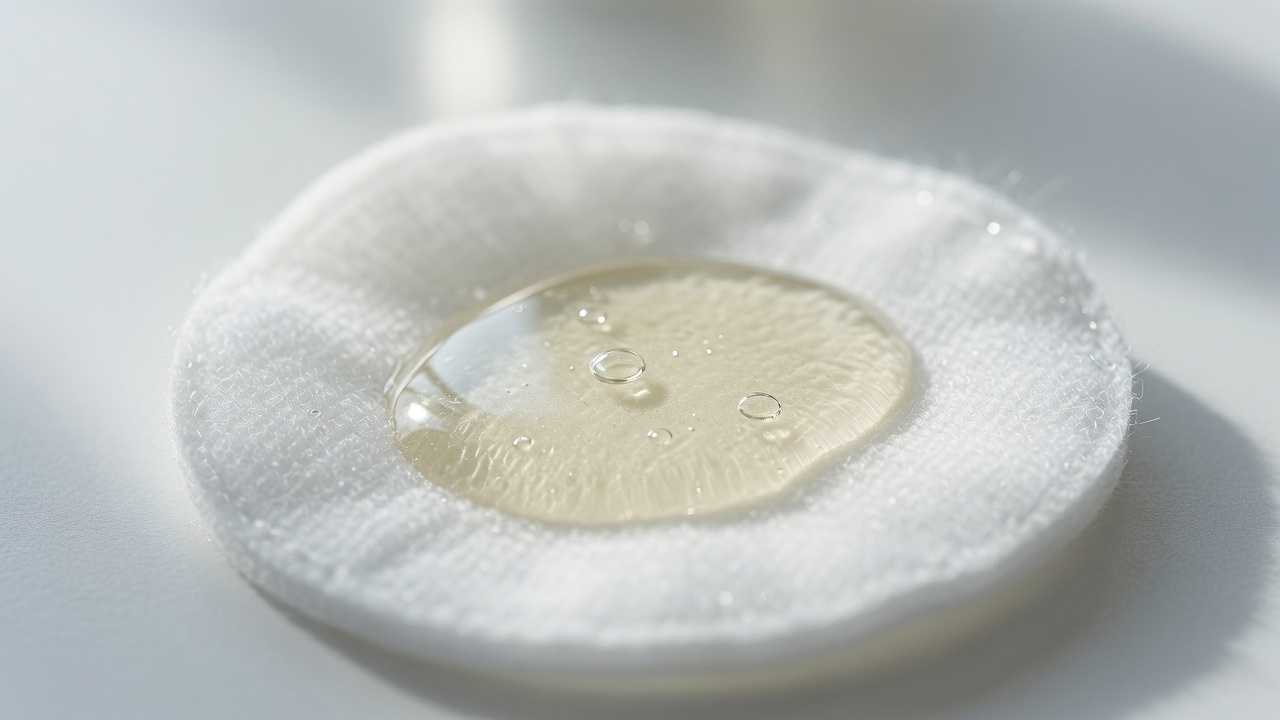 The Ordinary Glycolic Acid 7% Toner water-light texture on a cotton pad showing the clear formula