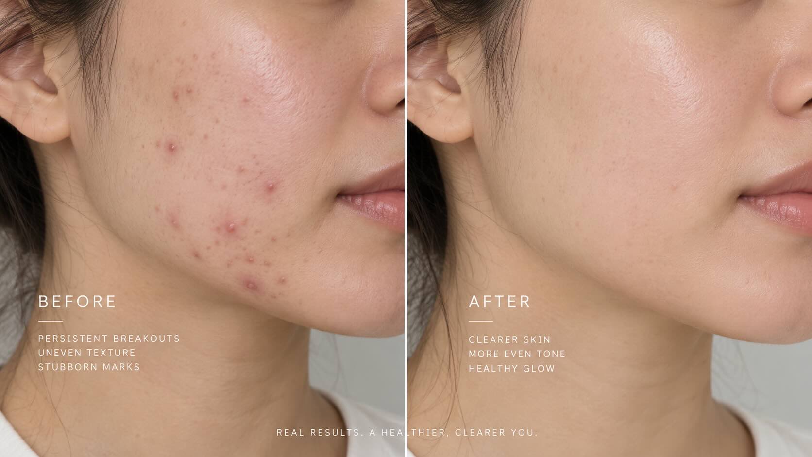 Before and after comparison of jawline acne and breakouts versus clearer skin after 6 weeks of replacing bathroom face towel with Clean Skin Club Clean Towels XL