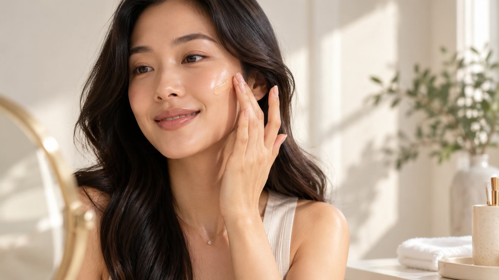 Goodal Green Tangerine Vita C Serum being applied in the morning skincare routine before SPF