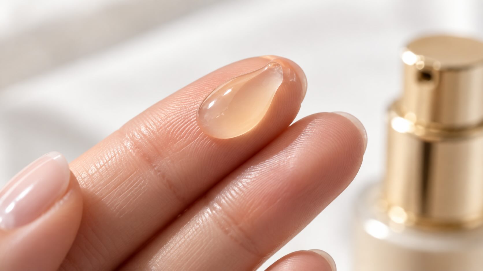 RoC Retinol Correxion Line Smoothing Serum gel texture on fingertips showing the lightweight formula